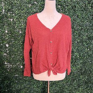 American Eagle Outfits Waffle Knit Tie-front Top Size S